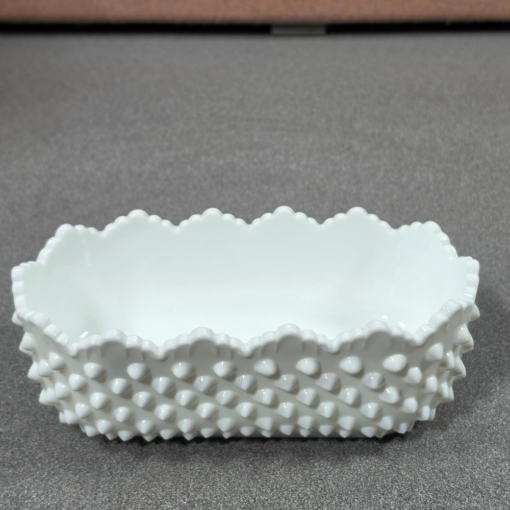Fenton Hobnail Planter Milk Glass White Excellent Scalloped Rectangular Bowl